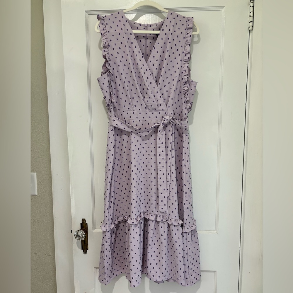 NWT Maggy London Lilac & Purple Polka Dot Midi Dress